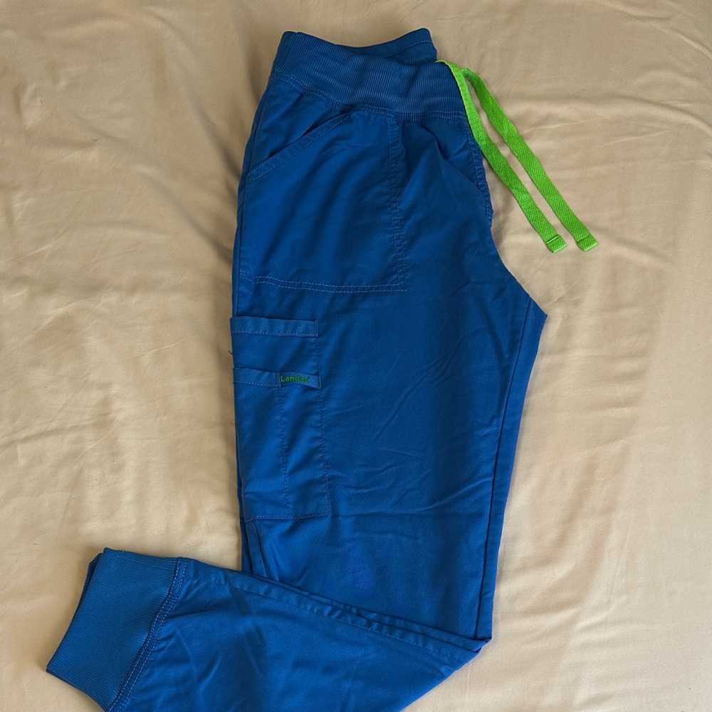 Landau ProFlex Medical Blue Jogger Pants with Green Drawstring